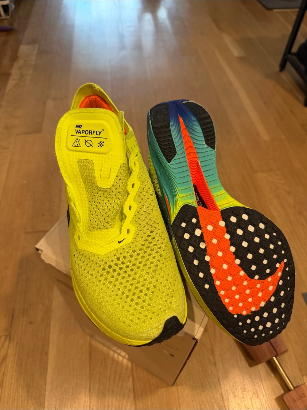 Nike VaporFly Men's Neon Yellow Running Shoes with Orange and Gradient Sole